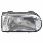 Farol principal lado direito com lente de vidro para lâmpada H4 com carcaça preta e máscara cromada Volkswagen G2 Gol Parati Saveiro