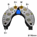 Retificador do alternador 40A / 65A Valeo A13N / A14N Peugeot Renault - ligações