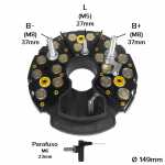 Retificador do alternador 75A / 90A / 105A / 120A Bosch HD1 / T1 El Detalle Ford Mafersa Maxion Mercedes-Benz Recrusul Scania Valmet Volkswagen - ligações