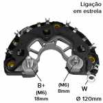 Retificador do alternador 65A / 70A / 75A / 85A / 90A Bosch GCB2 / KCB1 Chevrolet GM Corsa Vectra Fiat Palio Siena Strada Iveco Daily Mercedes-Benz Classe A Volkswagen Gol Parati Quantum Saveiro - ligações