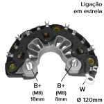 Retificador do alternador 65A / 70A / 75A / 85A / 90A Bosch GCB2 / KCB1 Chevrolet GM Corsa Vectra Fiat Palio Siena Strada Iveco Daily Mercedes-Benz Classe A Volkswagen Gol Logus Parati Pointer Quantum Santana Saveiro G2 G3 G4 (com parte metálica dissipado