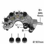 Retificador do alternador 80A / 90A Valeo SG8B / SG9B Citroën Berlingo C2 C3 C4 C5 C8 C15 Evasion Xsara Picasso Fiat Fiorino Peugeot 206 207 306 307 406 407 607 806 807 1007 Bipper Expert Partner